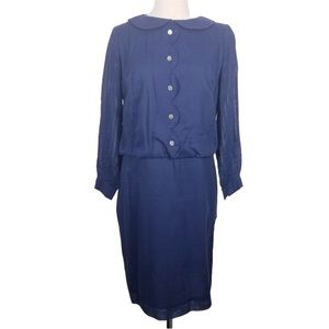 Vintage Unlabeled Blue Poly/Cotton Dress‎